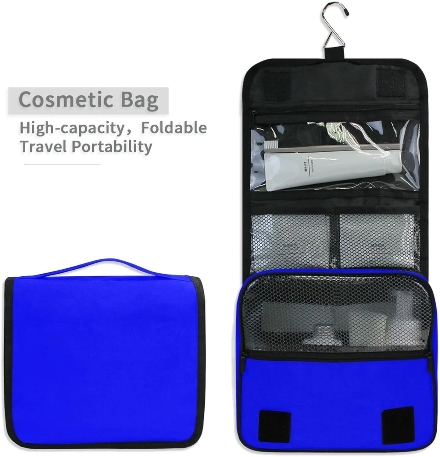 ODAWA Makeup Storage Bag with Hooks Blue Toiletry Bags for Traveling