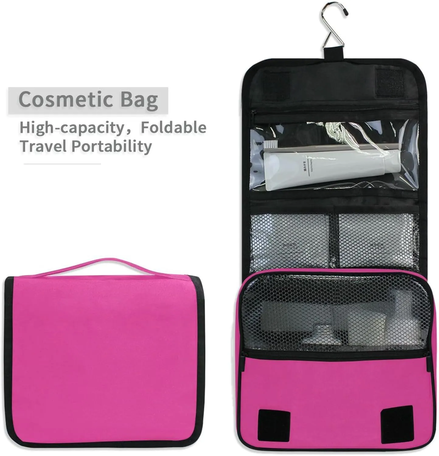 ODAWA Makeup Storage Bag with Hooks Camellia Travel Size Bags for Toiletries