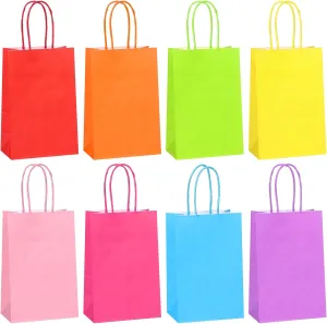 OUTUXED 48pcs Rainbow Color Paper Gift Bags, 5.2"x3.3"x8", 6pcs/Color, Sturdy & Blank for DIY, Multi-Occasion Party Supplies