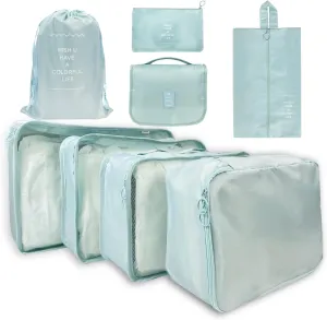 Packing Cubes - 8 Set packing cubes for suitcase Lightweight Luggage Packing Organizers For Travel Accessories, Suitcase Organizer Bags Set With Shoe Bag and Toiletry Bag (Sky Blue)