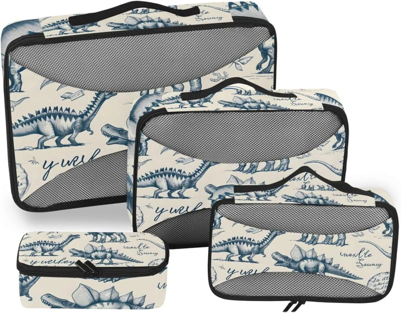 Packing Cubes for Travel 4 Set Dinosaurs Retro Dino Luggage Set Suitcase Organizer Bags Mesh Accessories Storage Pouch Toiletry Packing Cubes