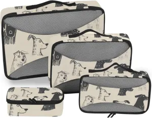 Packing Cubes for Travel 4 Set Dog Corgi Pet Doodle Luggage Set Suitcase Organizer Bags Mesh Accessories Storage Pouch Toiletry Packing Cubes