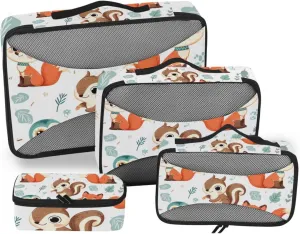 Packing Cubes for Travel 4 Set Rabbit Squirrel Fox Owl Leaf Luggage Set Suitcase Organizer Bags Mesh Accessories Storage Pouch Toiletry Packing Cubes