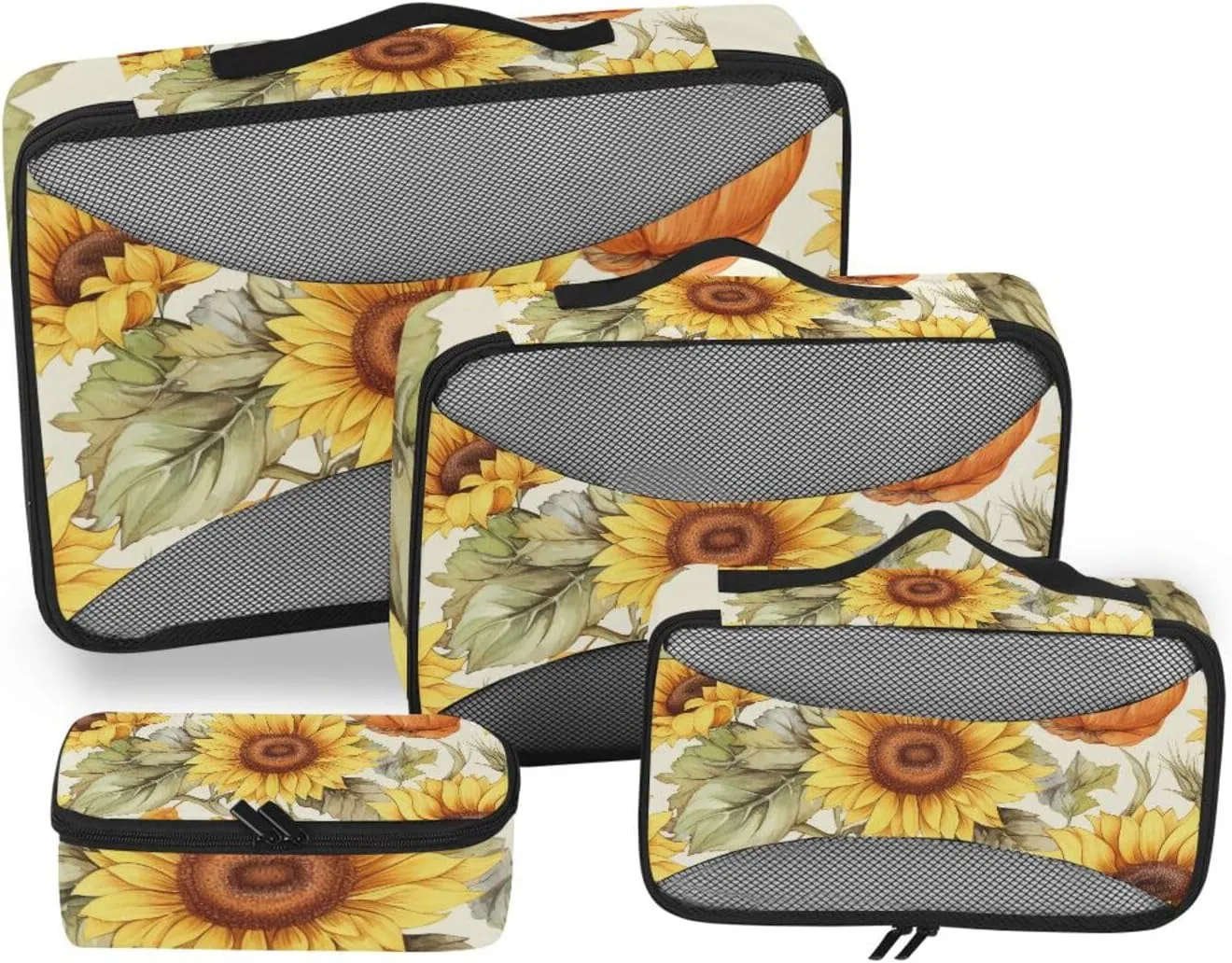 Packing Cubes for Travel 4 Set Sunflower Pumpkin Autumn Luggage Set Suitcase Organizer Bags Mesh Accessories Storage Pouch Toiletry Packing Cubes