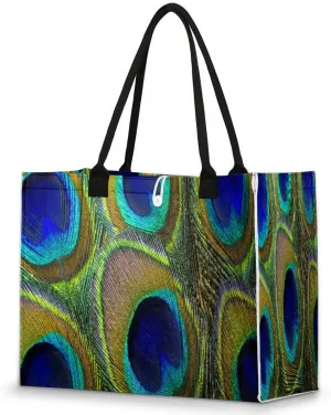 Peacock Feather Patterns Tote Bag for Women Large Beach Bag Reusable Grocery Bags Tote Bag for Work Shopping Travel Beach