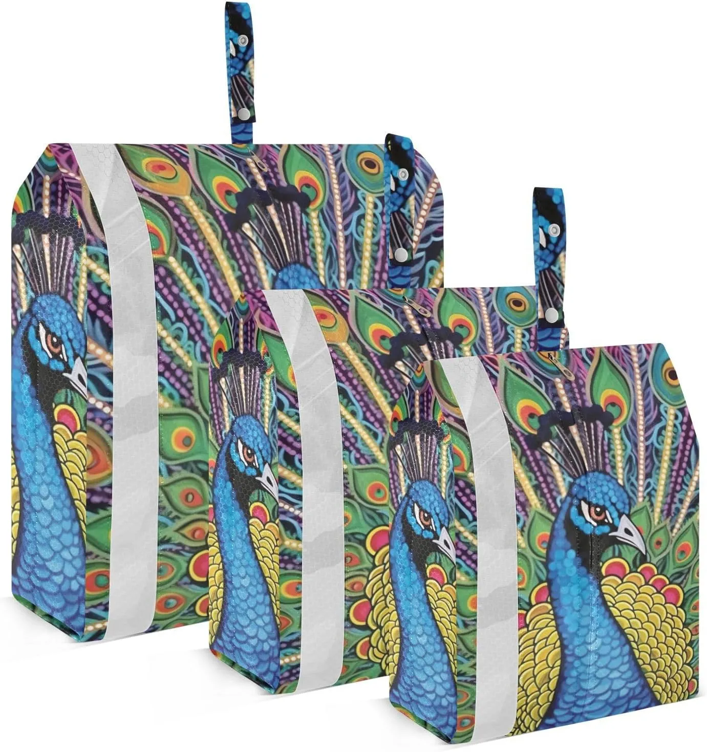 Peacock Packing Cubes Set of 3, Lightweight Travel Luggage Organizers Foldable Bags for Easy Packing and Organization