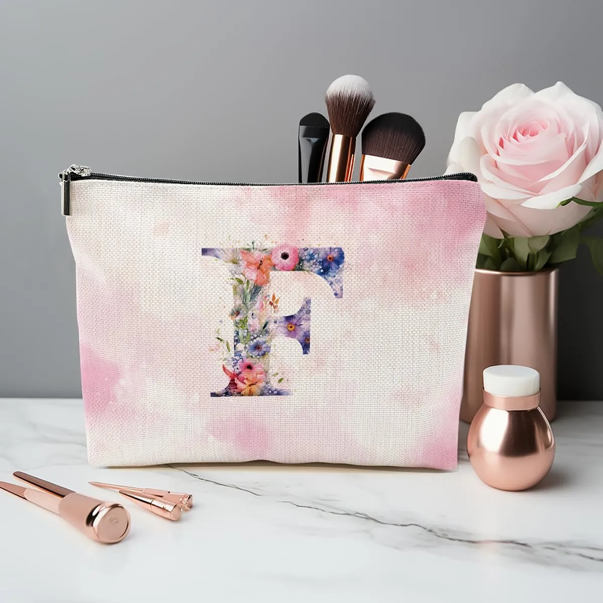 Personalized Canvas Tote & Makeup Initial Monogrammed Canvas Bag for Women - Work, Birthday, Christmas