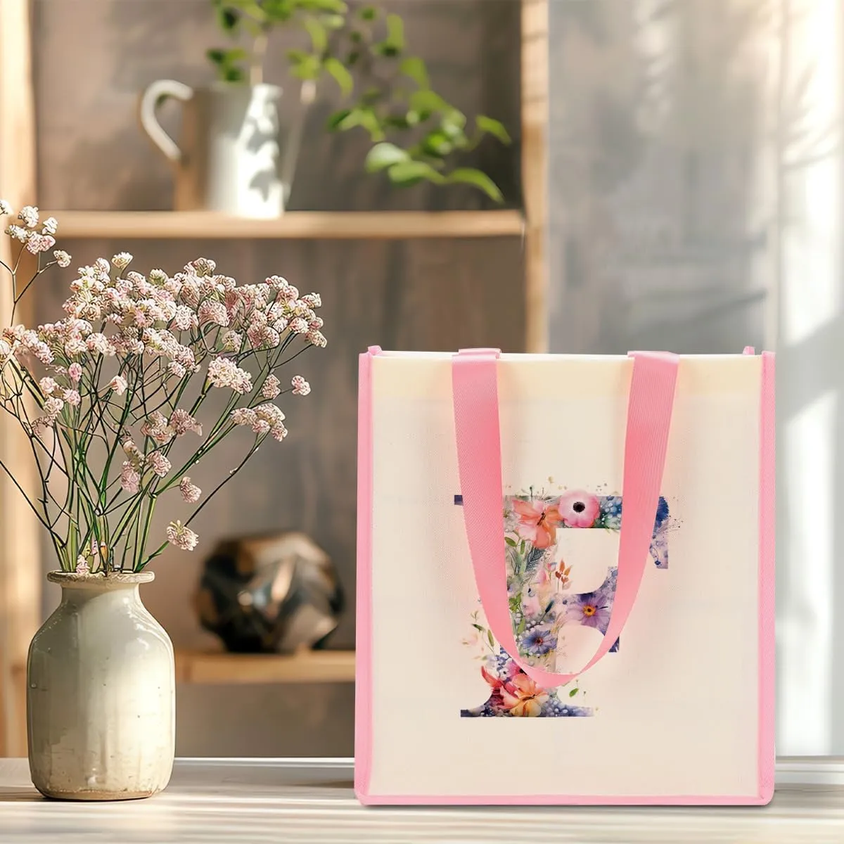 Personalized Canvas Tote & Makeup Initial Monogrammed Canvas Bag for Women - Work, Birthday, Christmas