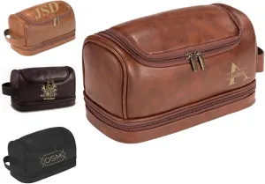 Personalized Leather Toiletry Bag for Men, Dad and Groomsmen, Large Capacity Printed Name, PU Leather Toiletry BagFather's Day | Wedding | Birthday |Gift for Dad Groomsman (L-7.1in*13in*6in)