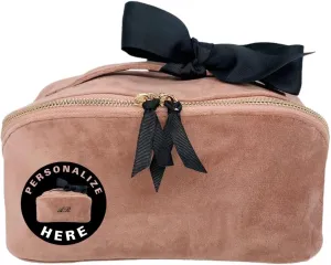 Personalized Makeup Bag for Women | Cosmetic Bag Organizer for Girls with Monogramming | Makeup Pouch for Traveling | Toiletry Bags for Women | Make Up Travel Pouches | Pink Velvet