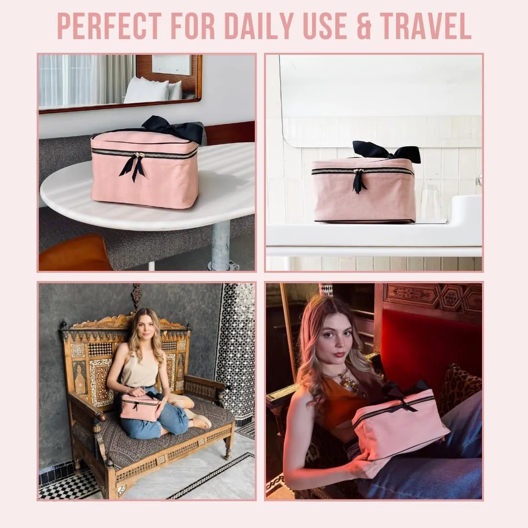 Personalized Makeup Bag for Women | Cosmetic Bag Organizer for Girls with Monogramming | Makeup Pouch for Traveling | Toiletry Bags for Women | Make Up Travel Pouches | Pink/Blush