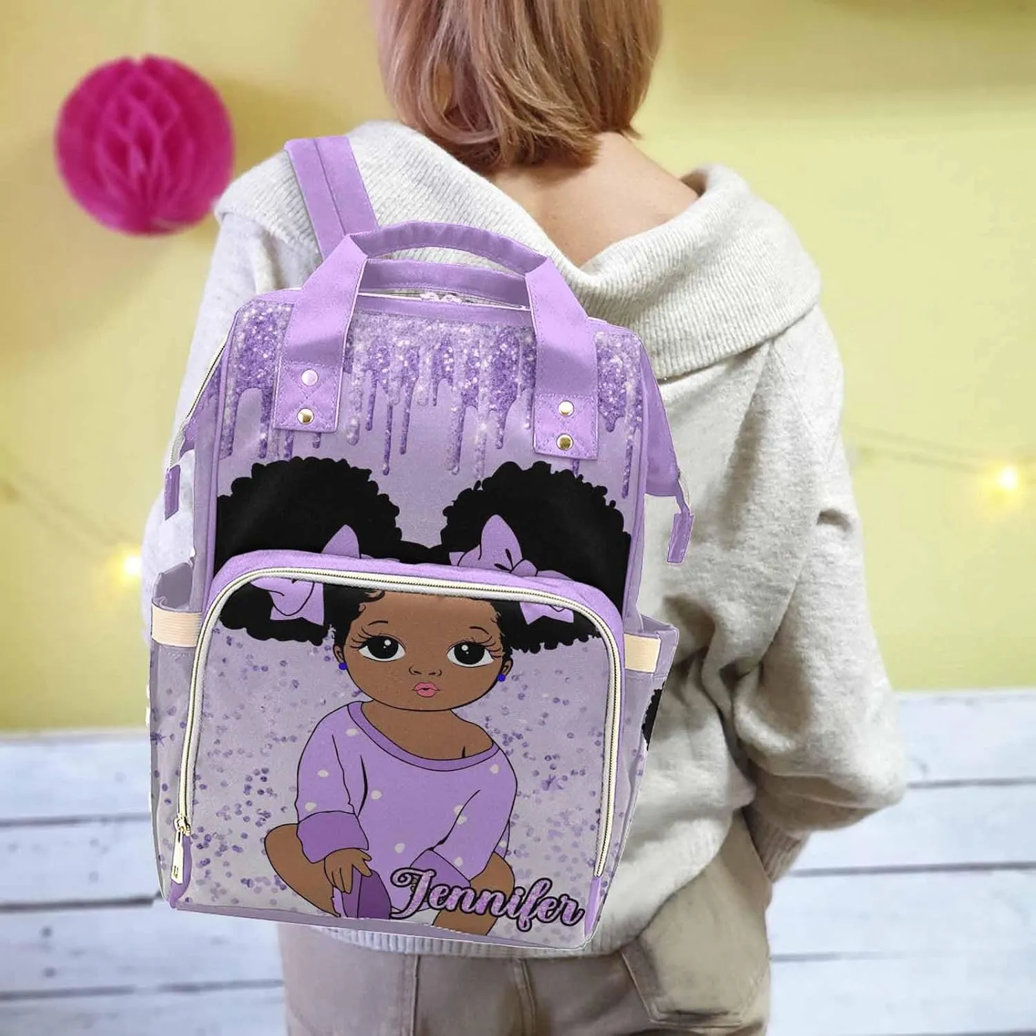 Personalized Nursing Bags with Large Capacity, Customized Cute Diaper Bags Multi-Function Nylon Waterproof Mommy Nursing Backpack with Name for Women Men Mom Dad