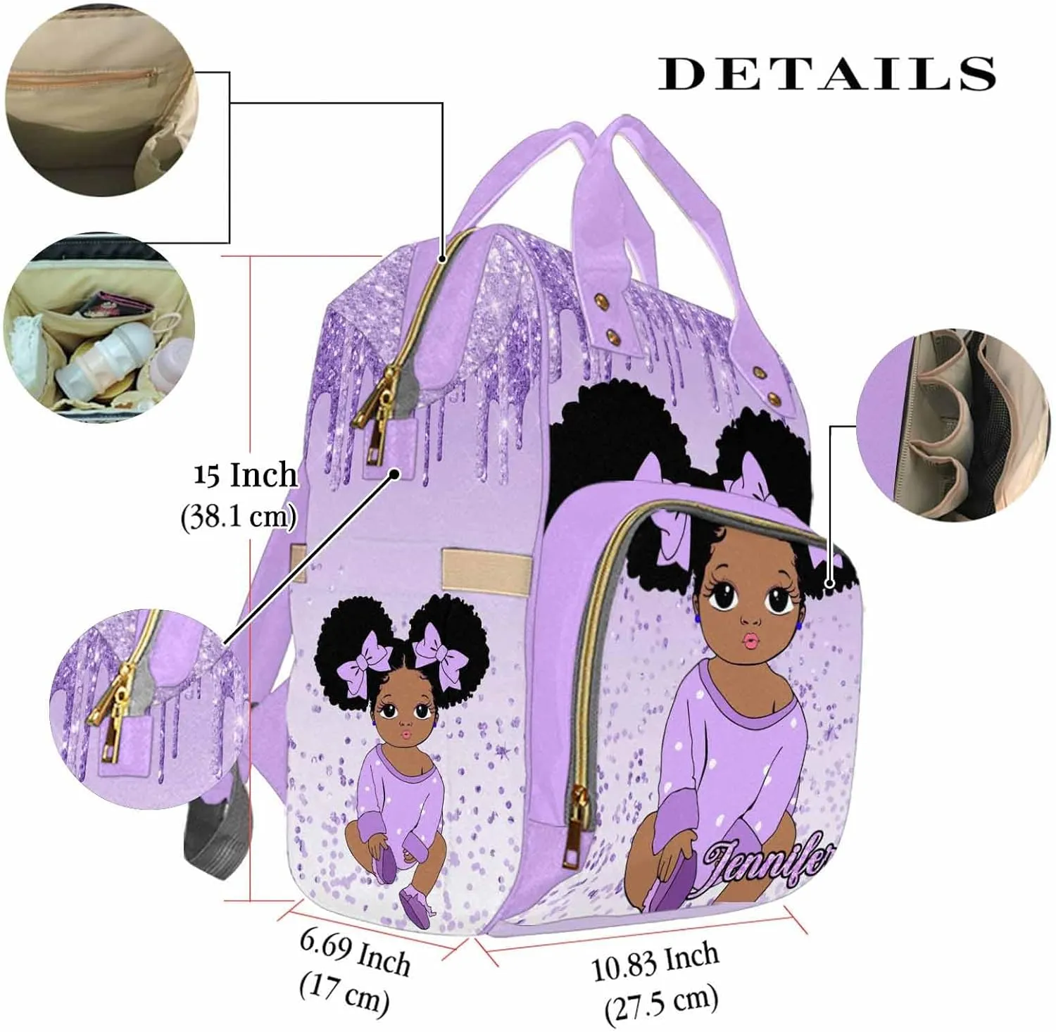 Personalized Nursing Bags with Large Capacity, Customized Cute Diaper Bags Multi-Function Nylon Waterproof Mommy Nursing Backpack with Name for Women Men Mom Dad