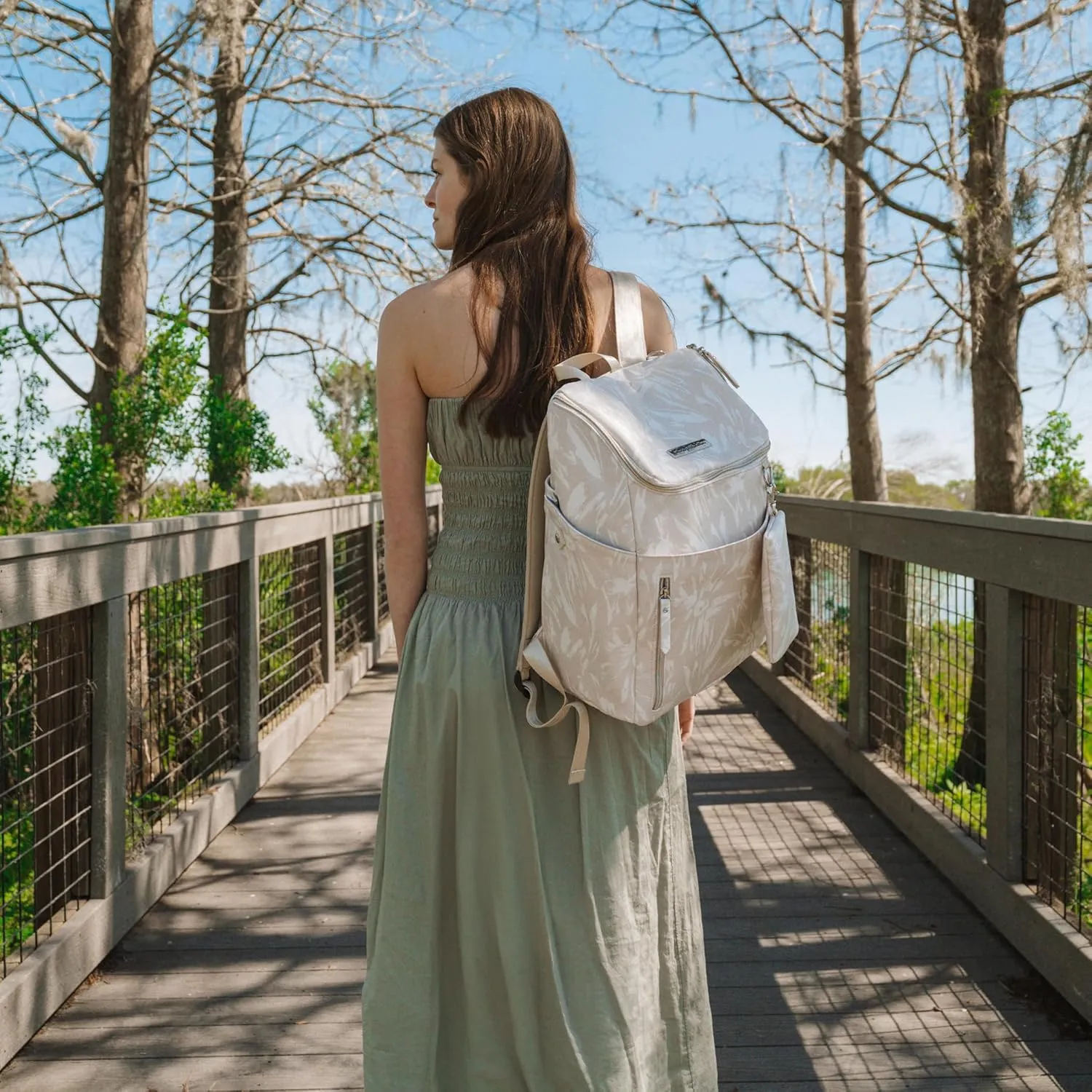 Petunia Pickle Bottom Tempo Backpack, Diaper Bag Designed for Busy Families, Attaches to Stroller or Suitcase, Spacious Main Compartment (Linen Blossoms)