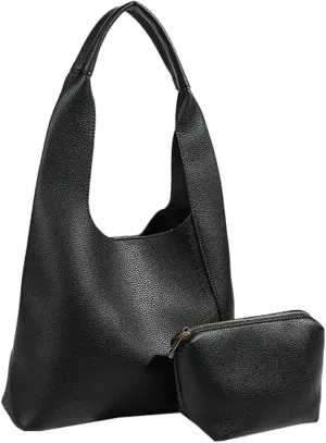 Pocadri 2pcs Vegan Leather Hobo Bags for Women Retro Soft Suede Shoulder Handbag Slouchy Tote Purses