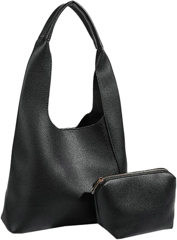 Pocadri 2pcs Vegan Leather Hobo Bags for Women Retro Soft Suede Shoulder Handbag Slouchy Tote Purses