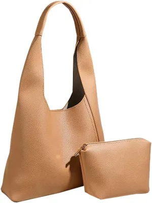 Pocadri 2pcs Vegan Leather Hobo Bags for Women Retro Soft Suede Shoulder Handbag Slouchy Tote Purses