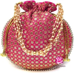 Potli Bag For Women Ethnic Designer Embroidery Work Batwa Pearls Handle With Intricate Bridal Drawstring Stylish Bridal Women