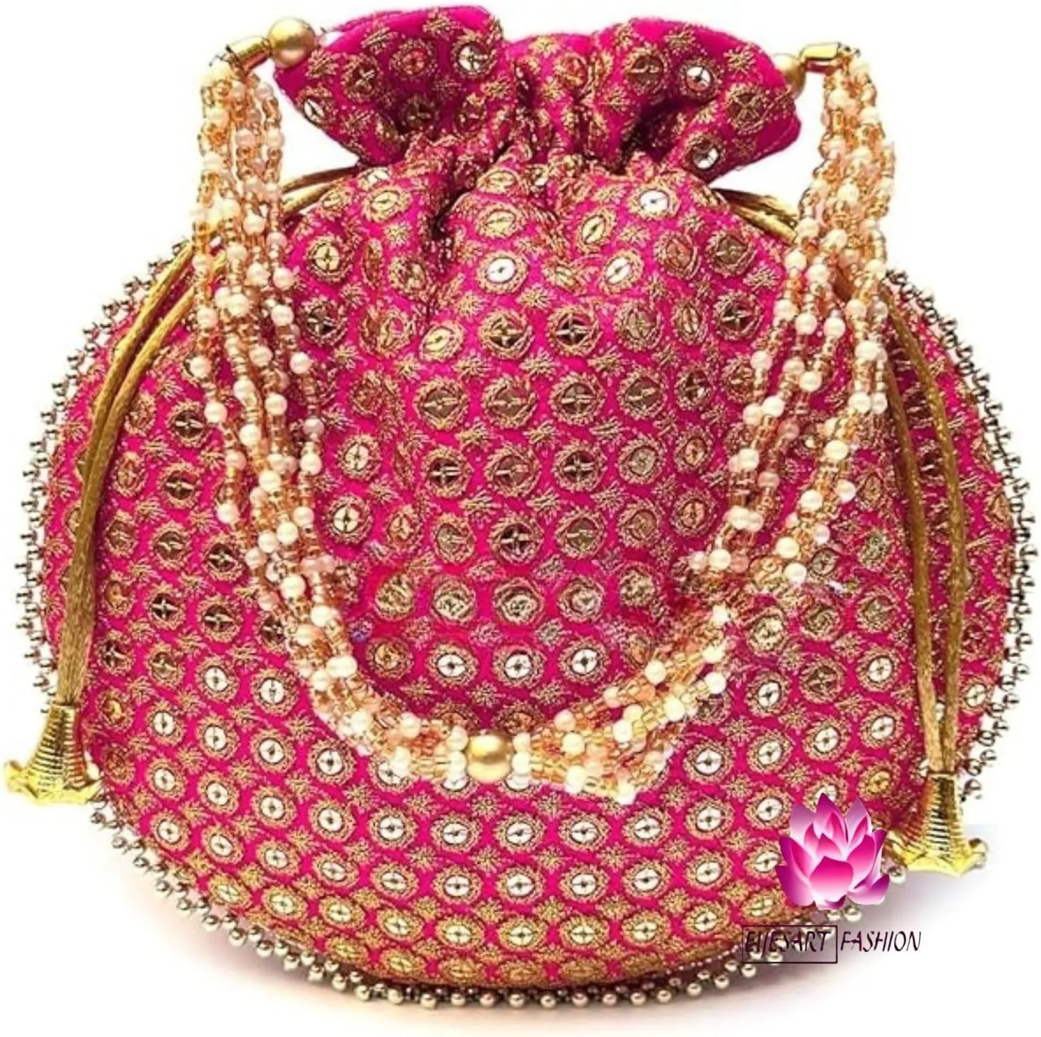 Potli Bag For Women Ethnic Designer Embroidery Work Batwa Pearls Handle With Intricate Bridal Drawstring Stylish Bridal Women