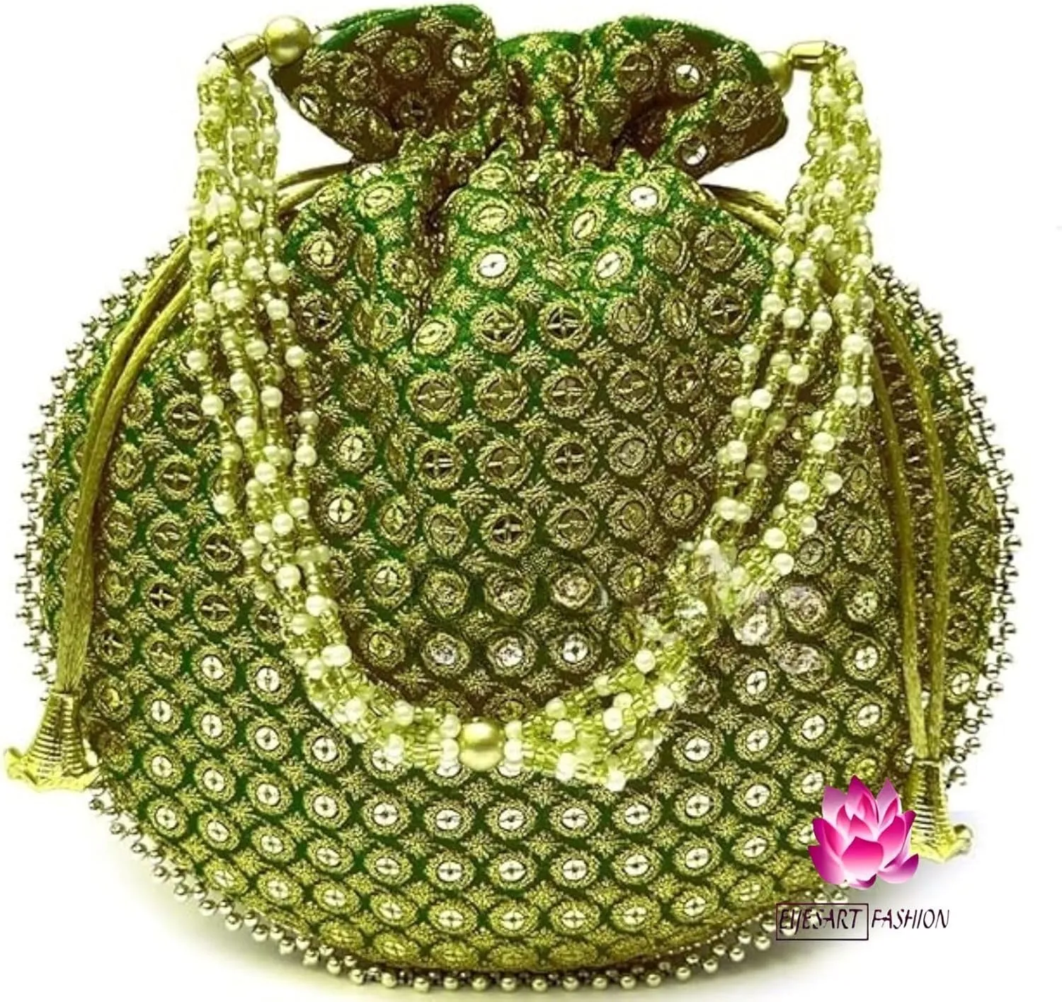 Potli Bag For Women Ethnic Designer Embroidery Work Batwa Pearls Handle With Intricate Bridal Drawstring Stylish Bridal Women