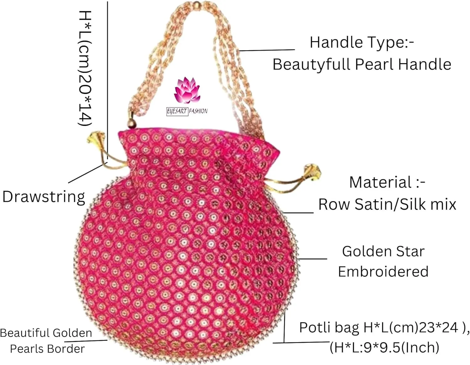 Potli Bag For Women Ethnic Designer Embroidery Work Batwa Pearls Handle With Intricate Bridal Drawstring Stylish Bridal Women