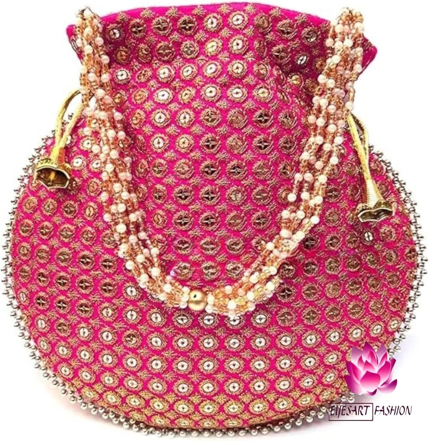 Potli Bag For Women Ethnic Designer Embroidery Work Batwa Pearls Handle With Intricate Bridal Drawstring Stylish Bridal Women