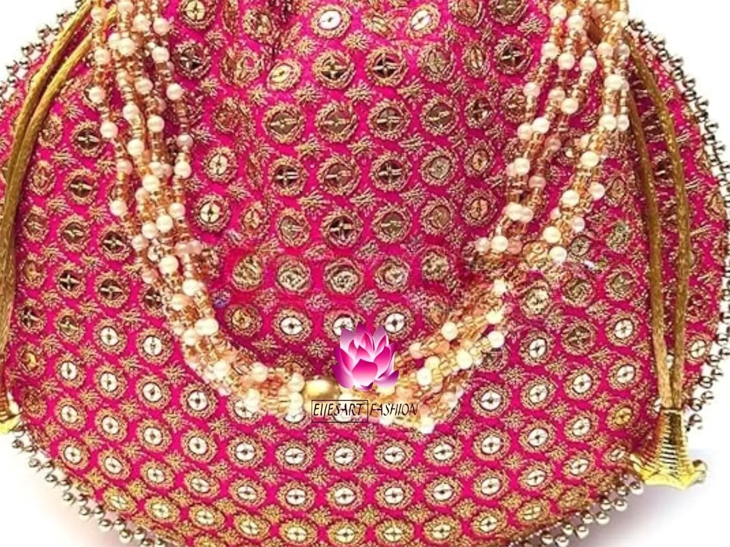 Potli Bag For Women Ethnic Designer Embroidery Work Batwa Pearls Handle With Intricate Bridal Drawstring Stylish Bridal Women