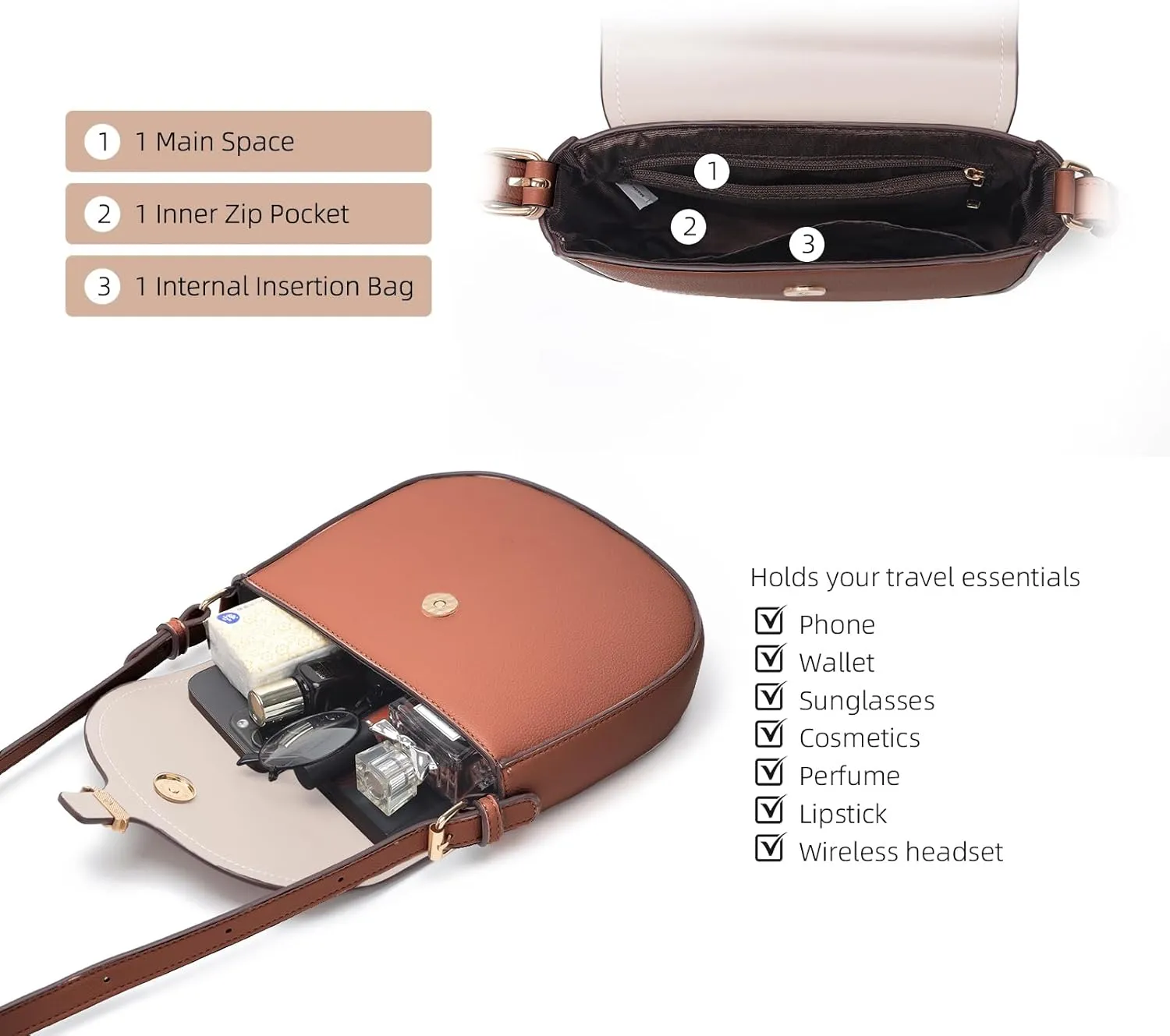 Prettyzys Crossbody Bags for Women- Saddle-Shaped Vegan Leather Purse, Waterproof & Stain-Resistant Small Crossbody Bag