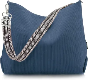 Prite Womens Corduroy Tote Bag with Zipper, Stylish Shoulder Bag with Adjustment Straps for Work, Travel, Daily Use