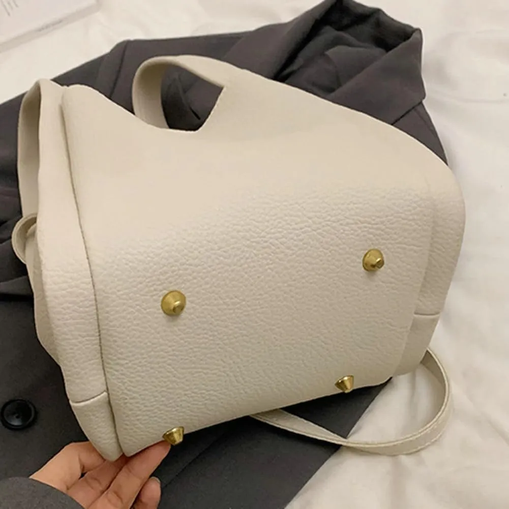 PU Leather Bucket Bags Vegetable Basket for Women Medium handbag Removable Shoulder Strap