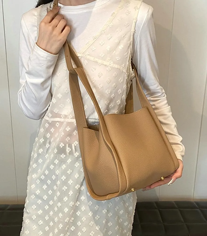 PU Leather Bucket Bags Vegetable Basket for Women Medium handbag Removable Shoulder Strap