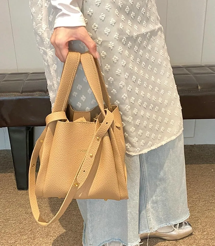 PU Leather Bucket Bags Vegetable Basket for Women Medium handbag Removable Shoulder Strap