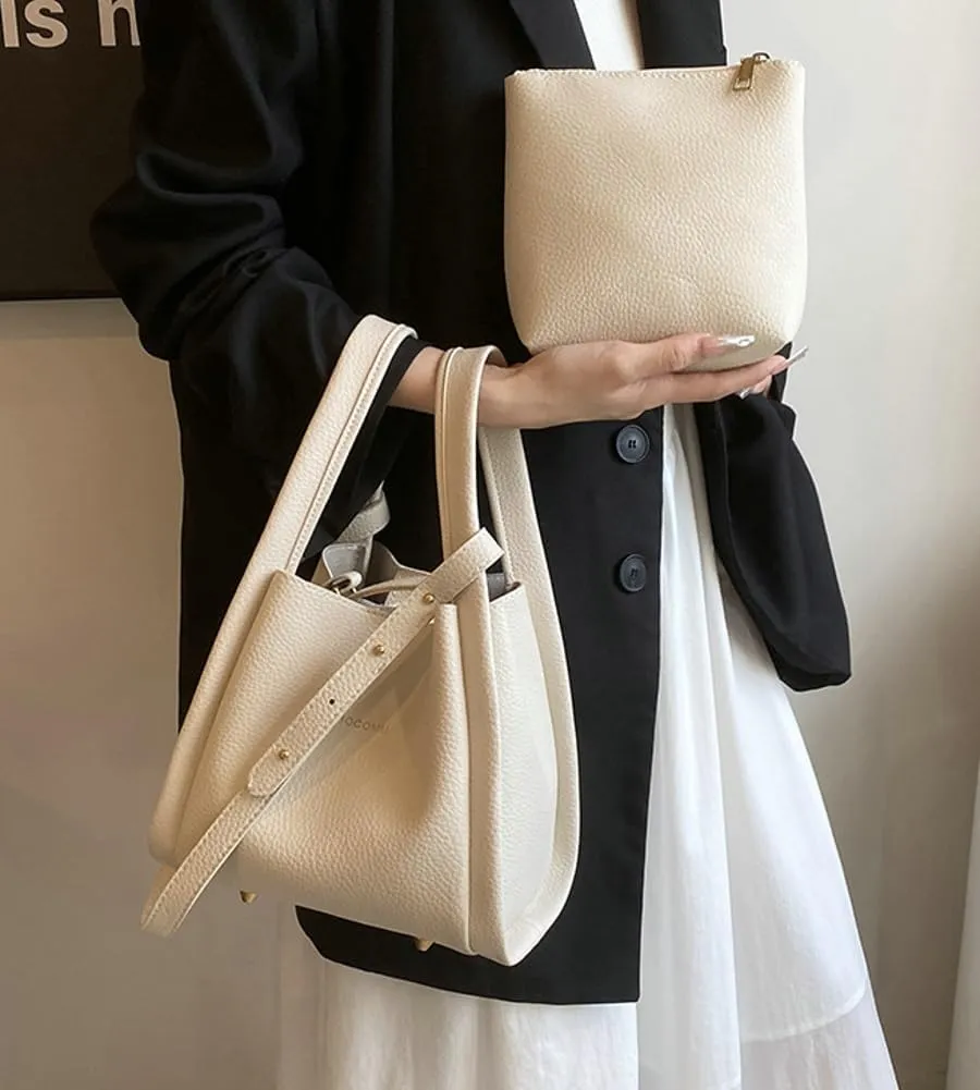 PU Leather Bucket Bags Vegetable Basket for Women Medium handbag Removable Shoulder Strap