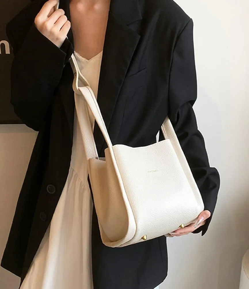 PU Leather Bucket Bags Vegetable Basket for Women Medium handbag Removable Shoulder Strap