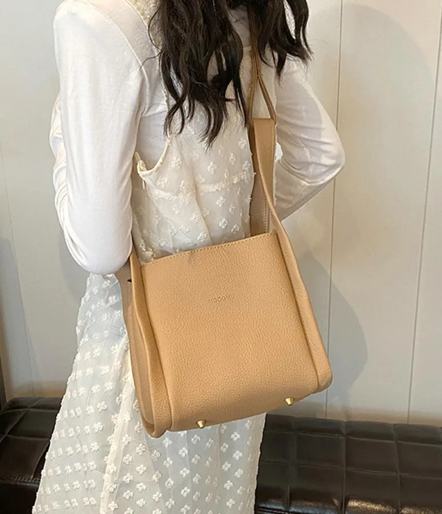 PU Leather Bucket Bags Vegetable Basket for Women Medium handbag Removable Shoulder Strap
