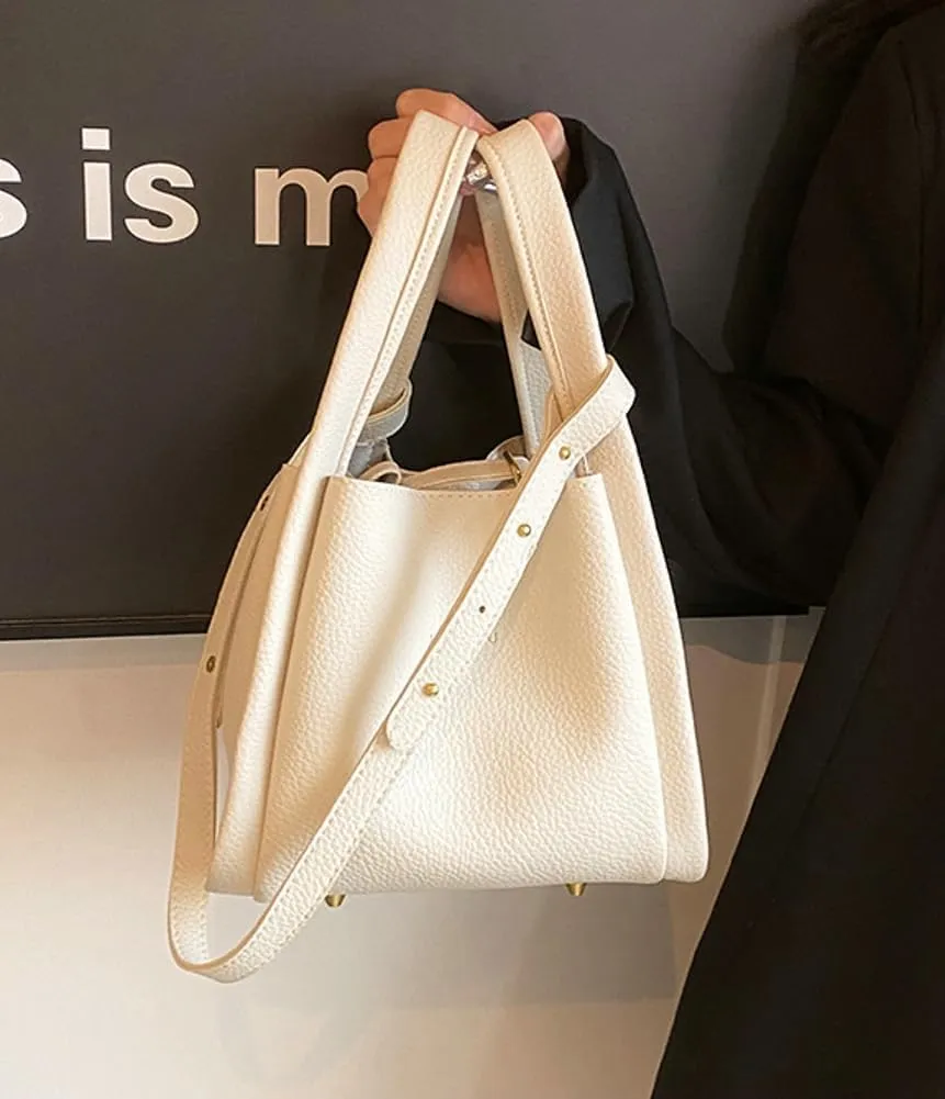 PU Leather Bucket Bags Vegetable Basket for Women Medium handbag Removable Shoulder Strap
