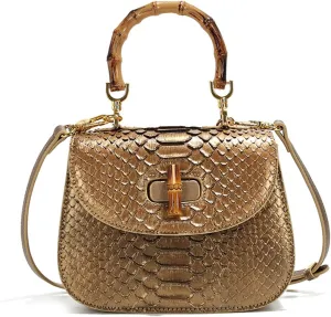 PU Leather Crocodile Pattern Saddle Bags for Women Top Handle Bamboo Design Handbags Ladies Dinner Party Shoulder Bagbag1512OWOISS