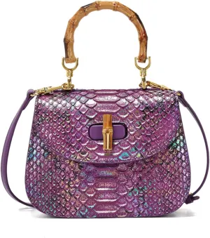 PU Leather Crocodile Pattern Saddle Bags for Women Top Handle Bamboo Design Handbags Ladies Dinner Party Shoulder Bagbag1513OWOISS