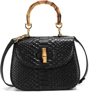 PU Leather Crocodile Pattern Saddle Bags for Women Top Handle Bamboo Design Handbags Ladies Dinner Party Shoulder Bagbag1514OWOISS