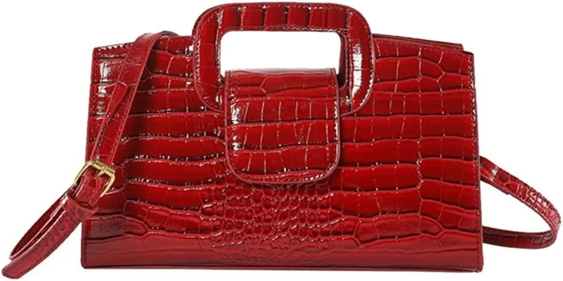 PU Leather Shoulder Crocodile Embossed Crossbody for Women Handbag Medium Capacity Messenger Vintage Flap Satchel