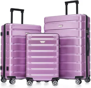 Purple Hardshell Luggage Set 3 Piece, ABSPC Travel Suitcase with Spinner Wheels for Men and Women (20/24/28 Inch) - Spacious, and Stylish Travel Gear