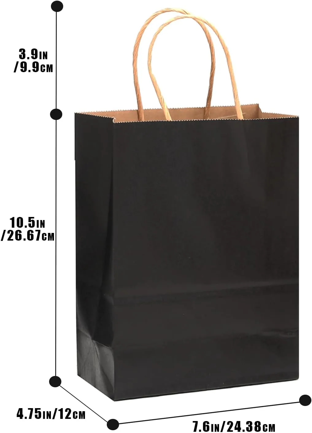 qiqee 100-Packs Black Paper Gift Bags with Handles Bulk 7.6"x4.75"x10.5" Medium Size Gift Bags Multiple Uses