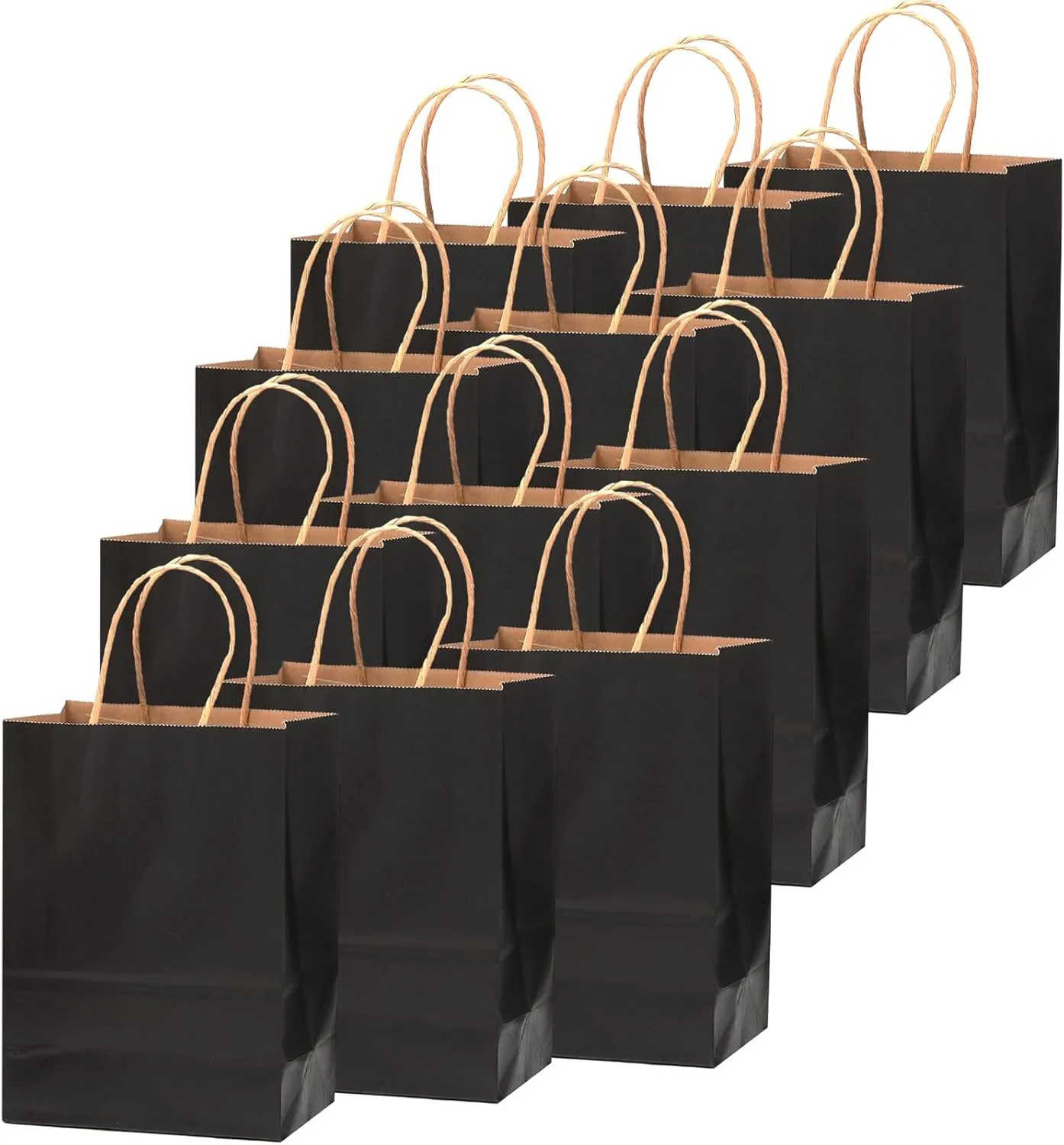 qiqee 100-Packs Black Paper Gift Bags with Handles Bulk 7.6"x4.75"x10.5" Medium Size Gift Bags Multiple Uses