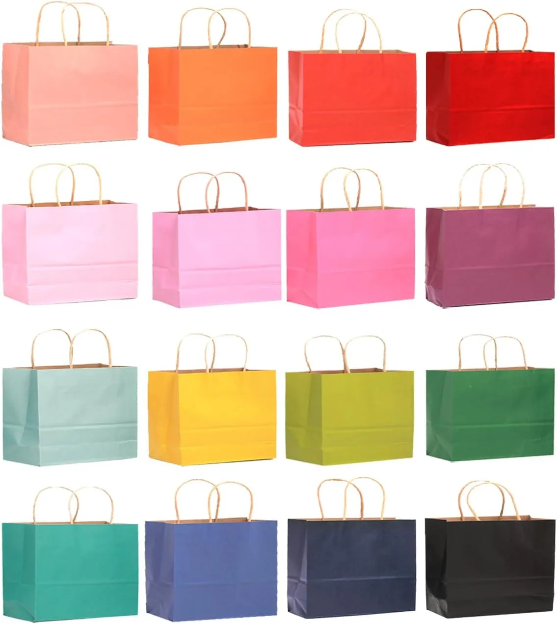 qiqee 13"x4.5"x10" Large Gift Bag with Handles Bulk 32PCS Gift Paper Bags 16 Different Senior Color Bags Multiple Uses (Wide Large)