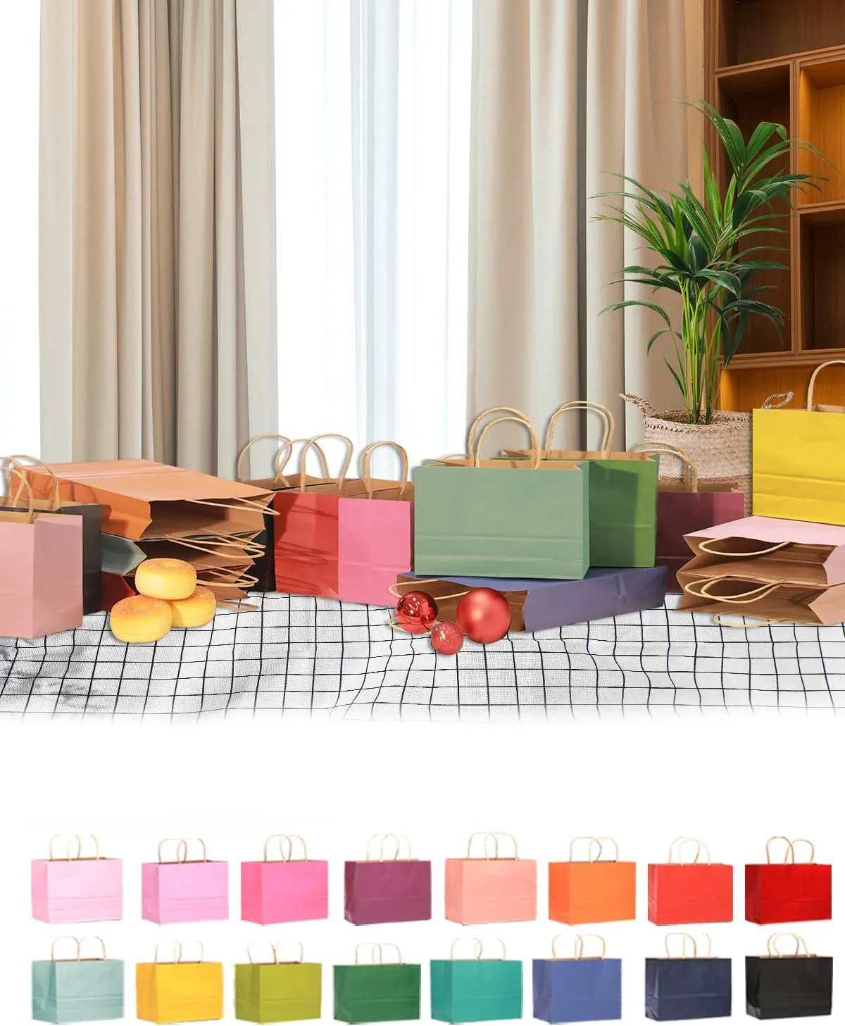 qiqee 13"x4.5"x10" Large Gift Bag with Handles Bulk 32PCS Gift Paper Bags 16 Different Senior Color Bags Multiple Uses (Wide Large)