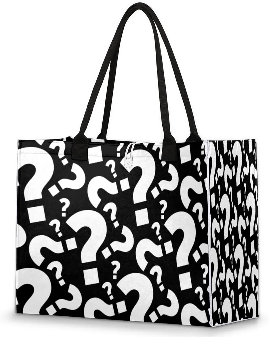 Question Marks Pattern Tote Bag for Women Large Beach Bag Reusable Grocery Bags Tote Bag for Work Shopping Travel Beach
