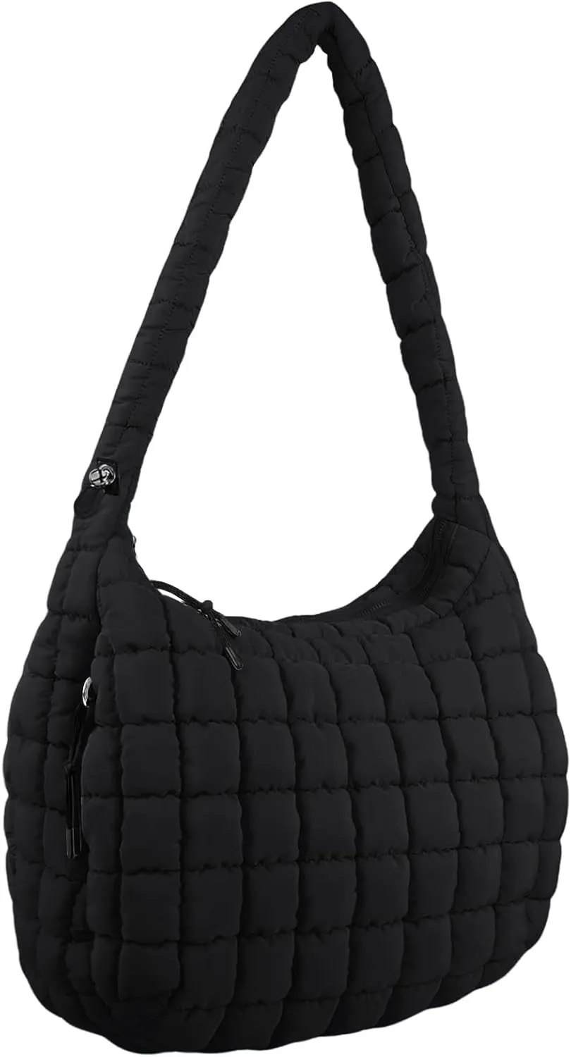 Quilted Puffer Tote Bag Large Crossbody Shoulder Bag Nylon Puffy Bubble Bag with Adjustable Shoulder Strap