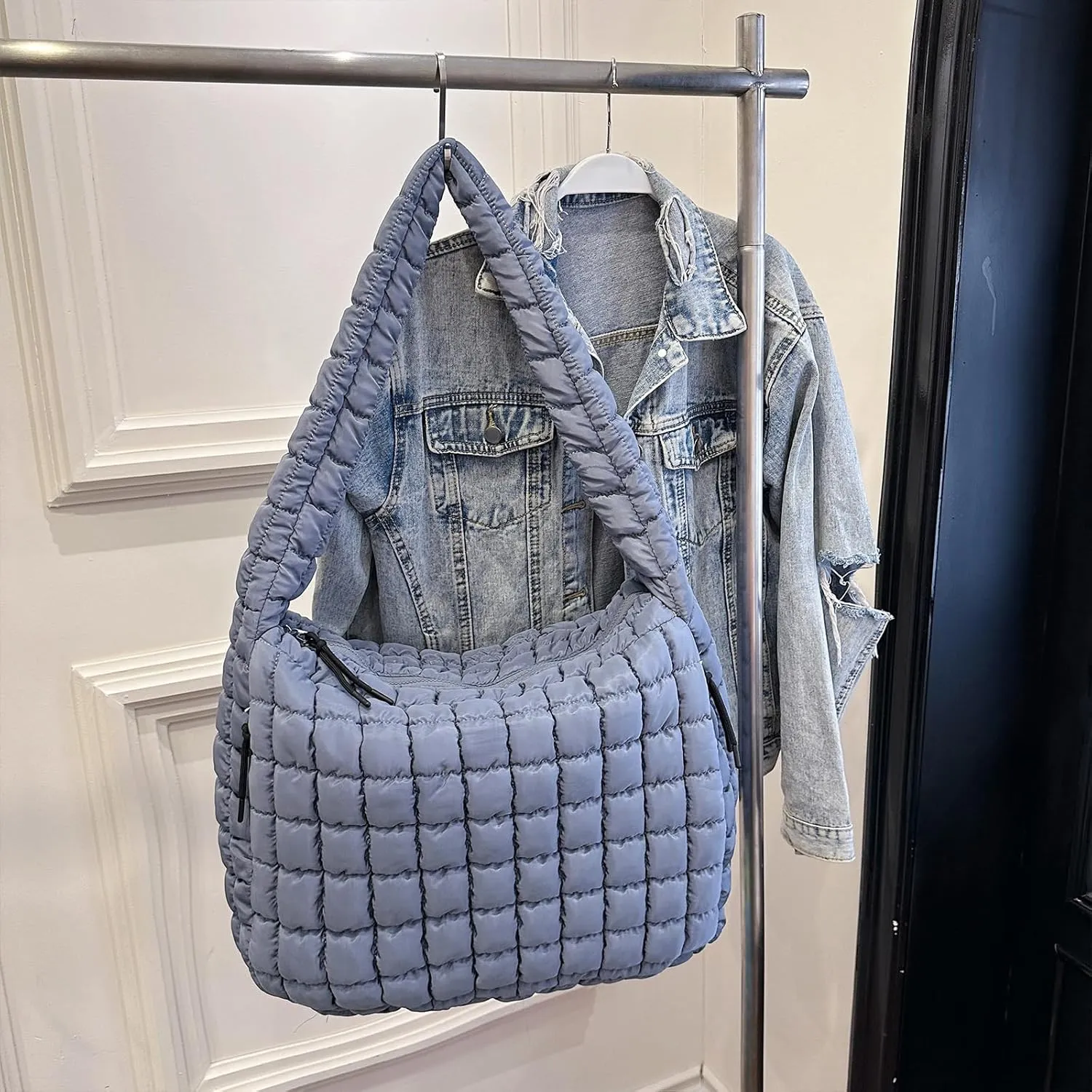 Quilted Tote Bag, Large Lightweight Quilted Bag Puffer Tote Bag Trendy Puffy Purse Hobo Bags for Women