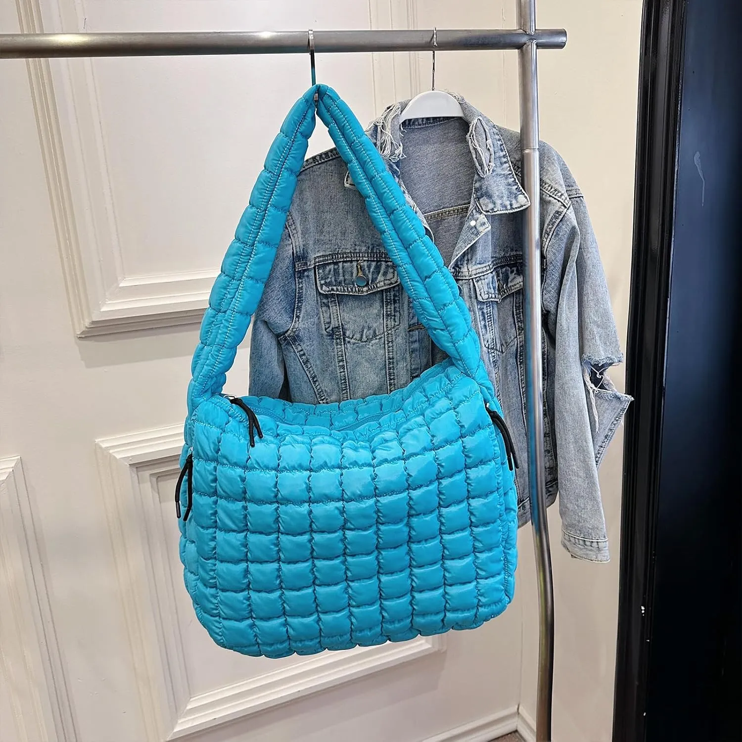 Quilted Tote Bag, Large Lightweight Quilted Bag Puffer Tote Bag Trendy Puffy Purse Hobo Bags for Women