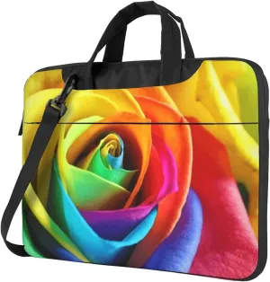 Rainbow Flower Stylish 13-15.6 Inch Laptop Bag For Man And Women, Computer Messenger Bag, Trendy Shoulder Strap Design
